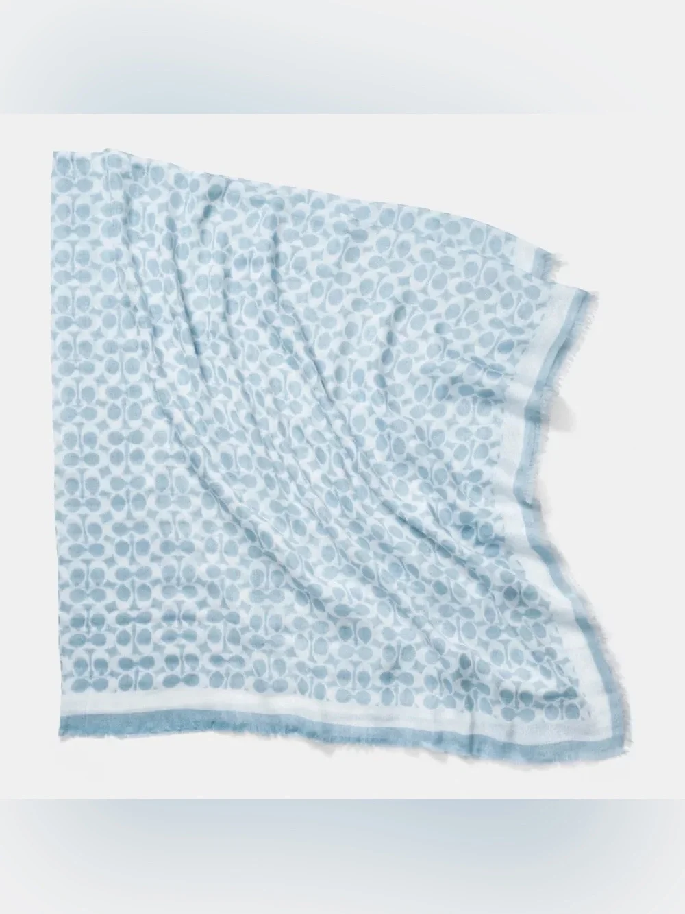 COACH Signature Logo Large Scarf Wrap Stole Baby Blue White Cotton Silk Blend